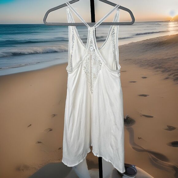 Illa Illa Crochet Boho Chic Designer Mini Dress White Layer Y Back Coverup Small - Picture 3 of 8